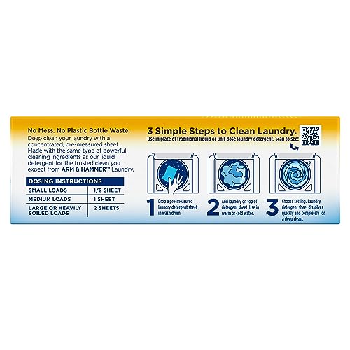 ARM & HAMMER POWER SHEETS LAUNDRY DETERGENT, FRESH LINEN 50CT, UP TO 100 SMALL LOADS (PACKAGING MAY VARY)