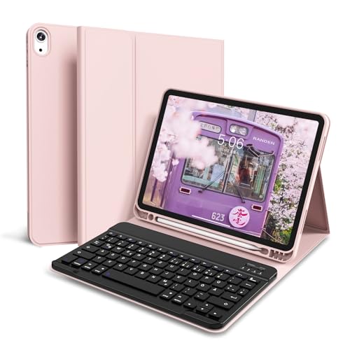 zoyu Tastatur Hülle für iPad (A16) 11 Zoll 2025/10. Generation 2022 10.9 Zoll, Magnetische Abnehmbare Kabellose, Bluetooth-Keyboard, QWERTZ, Rosa