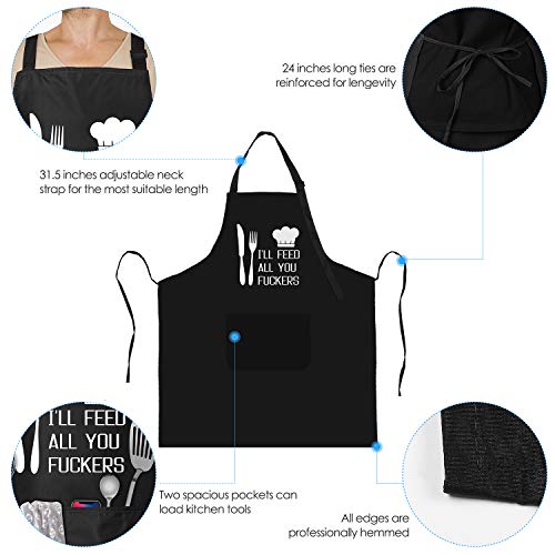 Funny Cooking Black Apron for Men & Women with 2 Tool Pockets Adjustable Neck Strap Waterproof and Oil Proof Best for Kitchen Cooking, Grilling, Baking, Gardening (Black-one)