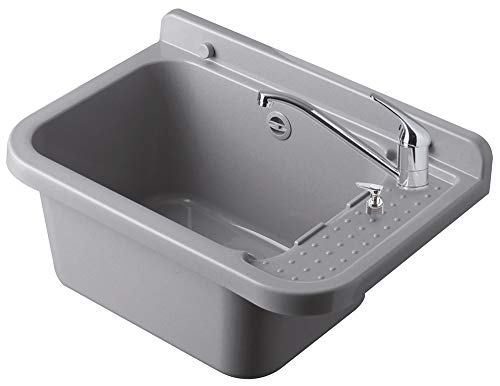 Waschbecken mit Wandmontage, Betongrau, Harz für den Außenbereich, 50 x 34 x 21 cm – Bild 3