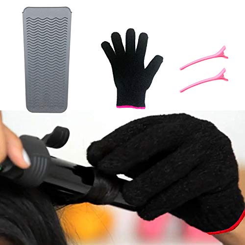 Heat Resistant Mat Pouch, Heat Resistant Glove and Hair Clips for Curling Irons, Hair Straightener, Flat Irons and Hair Styling Tools 11.5" x 6", Food Grade Silicone, Gray - Thumbnail 3