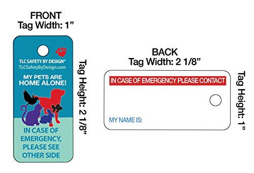 TLC Safety By Design 2 Pk. Key Tags and Keychain Rings Trademarked My Pets Dogs Cats are Home Alone Alert Emergency Medical ICE ID Plastic with Emergency Contact Call Card (Qty. 1)