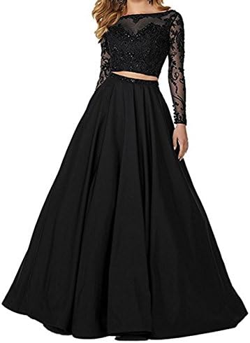 AngelCity Brides Two Piece Prom Dresses Sheer Neck Evening Party Dresses With Sleeves