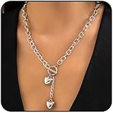 MarveBard Chunky Gold Heart Necklace for Women Trendy Heart Slip Chain Necklace Chunky Heart Pendant Y Shaped Necklace Y2k Statement Jewelry