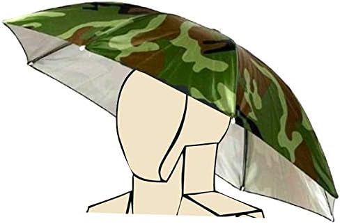WANLIANElastic Headband Camouflage Pattern Sun Rain Umbrella Hat Cap for Fishing Beach Golf Army Green Hand Free Headwear Shade Gardening Photography Walking Hat