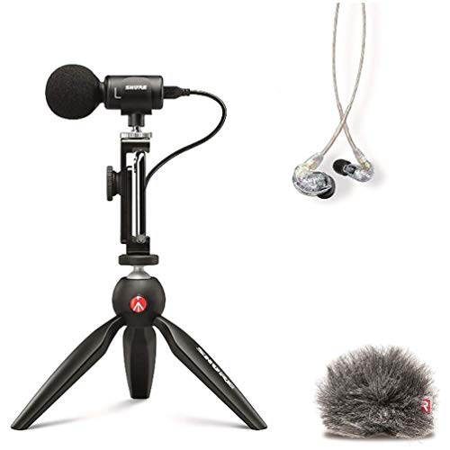 SHURE MV88+SE215-CL-A ポータブル動画撮影キット : ステレオコンデンサーマイク iOS Android "MV88+ & イヤホン & ウィンドジャマー"【国内正規品/メーカー保証2年】