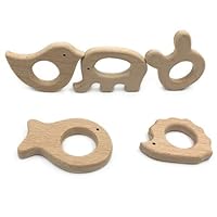 Wendysun 15pcs Wooden Teethers Nature Baby Teething Toy Organic Eco-Friendly Handmade Beech Wooden Animal Teething Holder Nursing Baby Teether (15pcs)