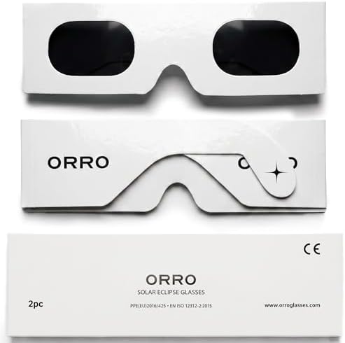 Óculos Solar Eclipse de 45 mm, Pack de 2/6/12, Óculos Brancos, Ajustáveis Sobre Graduação, Proteção Ocular Certificada, Testado segundo EN ISO 12312-2:2015, Marcação CE - Ajuste de Borda