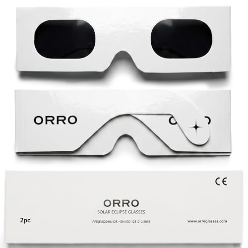 Lunettes d’éclipse solaire 45 mm, Lot de 2/6/12, Blanches, S’adaptent par-dessus les lunettes de vue, Protection oculaire certifiée, Testées EN ISO 12312-2:2015, Marquage CE - Coupe Edge