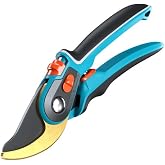 Xawue Garden Shears with 1 Inch Cutting Capacity for Rose Pruning | SK5 high carbon steel blades titanium coating, gardening hand tools, aluminum alloy handles, bypass design, thumb safety lock