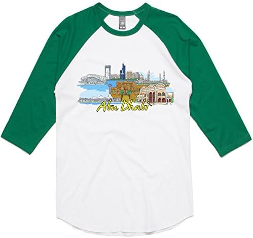 theIndie Abu Dhabi 3/4-Sleeve Raglan Baseball T-Shirt, White / Kelly, XL