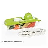 Mandoline Slicer – Vegetable Slicer – Vegetable Cutter for Tomatoes, Cucumbers, Onions – Cheese & Potatoes Grater - Shredder with 5 Stainless Steel Blades, Catch Tray with Lid & Peeler by Gil d'Chef