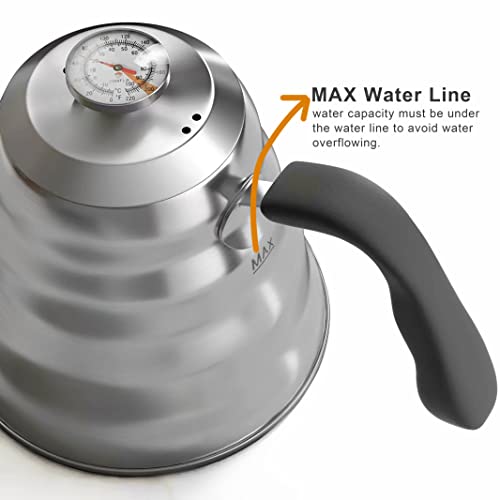 ZOMFLO Gooseneck Kettle Whistle With Thermometer For Coffee and Tea