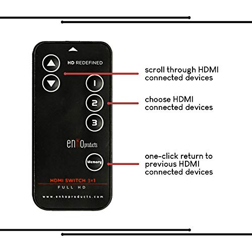 enKo 3 Ports HDMI Switch Hub 3x1 Switch Splitter Includes IR Remote Supports Full 1080P 3D Player - Thumbnail 7