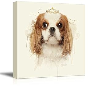 Square Dog Series Canvas Wall Art - Cute Dog with a Crown - Giclee Print Gallery Wrap Modern Home Art Ready to Hang - 12x12 inches