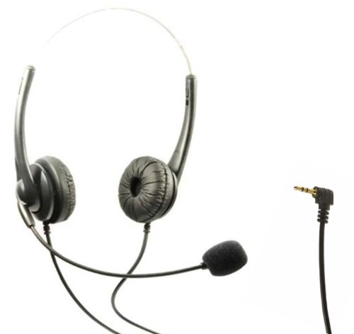 Dual Headphone 2.5mm Headset + Noise Cancellation Microphone with Volume + Mute Control for Cisco SPA Series, Polymcom Soundpoint, Grandstream