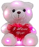 Ritmika Stuffed Teddy Bear Plush LED Toy with I Love You Heart Pillow, White 12