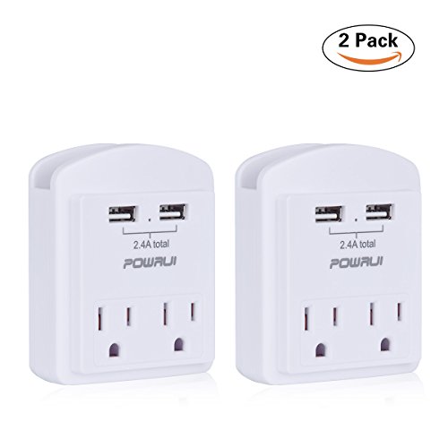 Multi Outlet, Wall Outlet, POWRUI 2-Pack Mini Wall Mount Adapter Surge Protector 1080 Joules with Dual USB Charger Ports(2.4A Total), Dual Outlet Extender and Top Phone Holder, White, ETL Certified - Thumbnail 7