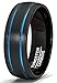 Mens Wedding Band 8mm Black Tungsten Ring Brushed Matte Double Groove Blue Inlay Dome Comfort Fit