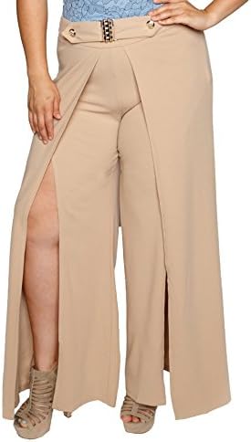Hadari Women's Plus Size Flowy High Slit Layered Wide Leg Pants