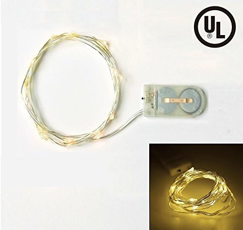 FEIDUN 10 Pack Fairy Micro Lights 1M 10 LEDs Button Cell Powered Silver Copper Waterproof Wire String Lights for Bedroom Party Decoration Bouquet Christmas Tree（3ft） (Warm White)