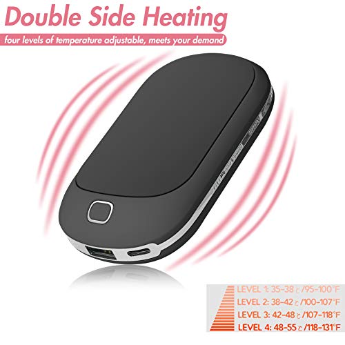 Portable Hand Warmer, 5200mAh Power Bank Rechargeable Type-C Hand Warmer Heater Pocket Electric Handwarmer,Double-Side Quick Heating＆4 Levels Adjustable,Perfect for Skiing Climbing Hiking Winter,Black - Thumbnail 2