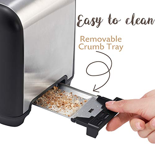 Vintage Toaster Black 850W Retro Toaster 2 Slices Stainless Steel with Bamboo Clips & Crumb