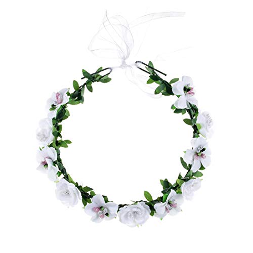 Daisyu Rose Flower Crown Festival Wedding Beach Hair Wreath (White)