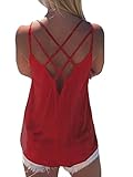Women's Cute Criss Cross Back Tank Tops Loose Hollow Out Camisole Shirt (Small, Wine Red)