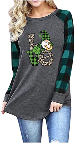 WOFFCCRD WOMENS VALENTINE’S DAY SHIRTS PLAID LONG SLEEVE RAGLAN LOVE HEART T-SHIRTS ST. PATRICK’S DAY SPRING TOPS (SMALL, GREEN-6)