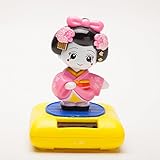 Solar Powered Bobblehead Toy Figure Nohohon, Japanese Kimono Maiko Geisha - Pink SPT104