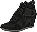 Breckelles Women's METRO-01W Faux Suede Velcro Strap Lace Up Sneaker Wedges