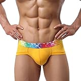 Men's Underwear,Neartime Low Waist Shorts Mens Boxers Under Ppants Soft Briefs (L, Yellow)