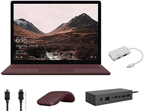 2017 Surface Laptop Bundle (5 Items): Surface Laptop Burgundy Core i5, 8GB, 256GB SSD, Surface Arc Mouse Burgundy, Surface Dock, Mini DisplayPort Adaptor and HDMI Cable