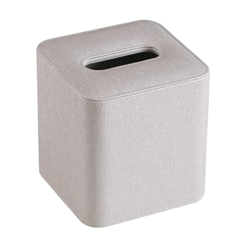 TERRIFI Tissue Box Cover Square, PU Leather Facial Tissue Box Holder - Magnetic Bottom, Rounded Edges, for Dresser Bathroom Decor and Home Decor(Beige)