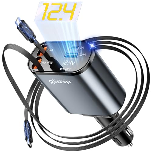Upgraded Retractable Car Charger 4 in 1, MAX 84W USB C Car Charger Adapter for…