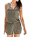 YOMISOY Womens Sexy Tank Rompers Summer Sleeveless Zipper V Neck Short Jumpsuits with Pockets