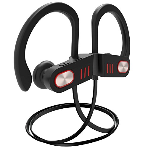 Sport Bluetooth Headphones, Wireless Sports Earphones With Mic Waterproof HD Stereo Sweatproof In Ear Earbuds for Gym Running Workout 8 Hour Battery Noise Cancelling (Black)
