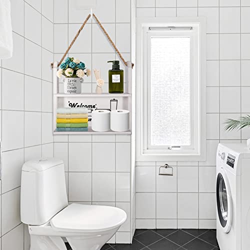 Bathroom Wall Shelf Over Toilet, 2 Tier Rustic Wooden Bathroom Decor Organizer for Toilet Paper Holder Storage, Restroom Storage Shelves, Bottles Towel Organiser Rack (Seat&Bath)