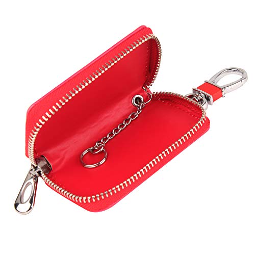 Leather Car Smart Key Chain Universal Key Holder Bag Black Zipper Case Cover Wallet Bag Shell Fob Ring (P Seven) - Thumbnail 3
