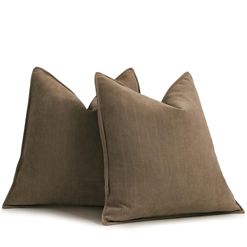 ZWJD Braun Kissenbezug 60x60 2er Set Chenille Kissenbezüge Sofakissen Kissenhüllen mit elegantem Design, weiche und luxuriöse dekorative Dekokissen fü