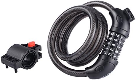 iHomeme Bike Lock, 4-Feet Bike Cable, 5-Digit Resettable Bike Lock Chain with Key, Anti-Theft, Mounting Bracket Combination for Bicycle and Motorbike Outdoors