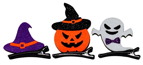 Halloween Hair Pins - 3 pc Pumpkin, Ghost & Witch Hat Mini Hair Clip Decorations