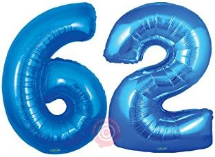 30"/80cm Helium Inflated Large Number 62 Blue Balloon -Delivered in A Box Pre-inflated - Bloonaway
