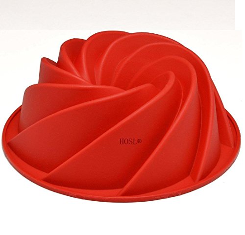 HOSL Red Large Spiral shape Bundt Cake Pan Bread Chocolate Bakeware Silicone Mold