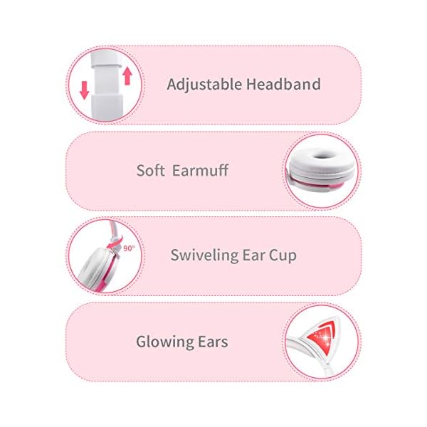 Kids-Headphones-with-Cat-EarLobkin-Wired-Headphones-Over-Ear-for-ChildrenFoldable-Headphone-with-Glowing-Light-for-Kindle-Fire-Samsung-iPad-Tablets-whitepink Kids Headphones with Cat Ear,Lobkin Wired Headphones Over Ear for Children,Foldable Headphone with Glowing Light for…