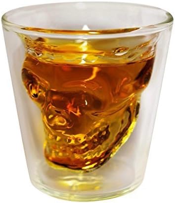 DownIT Skull Shot Glass, Thick Base, 1.5 Ounce, Double Wall, Clear Glass by DownIT