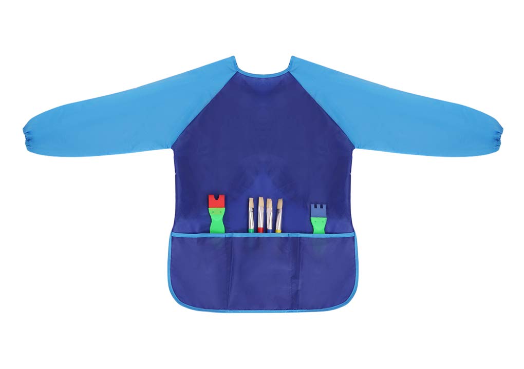 FakeFace Kids Colorful Art Aprons Smocks, Waterproof Children's Artist Painting Smocks with Long Sleeve 3 Pockets Art Painting Supplies for Age 2-8 Years Blue