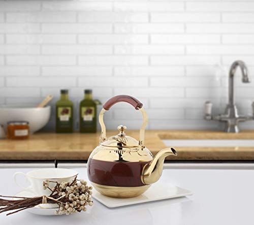 OMGard Gold Tea Pot with Infuser Loose Tea Leaf 2 Liter Stainless Steel Teapot Coffee Water Small Kettle Filter Set Warmer Teakettle for Stovetop Induction Stove Top 2.1 Quart / 68 Ounce - Thumbnail 5