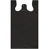 LUNAPOLY, Large Plain Black (400 CT) Embossed T-Shirt Bags, 12" X 7" X 22", 17 MIC, Black Bags with Handled, Bulk, Grocery, Retail, Heavy Duty, Made in Korea